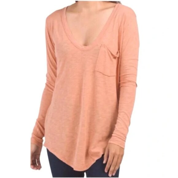 Free People We The Free Betty Long Sleeve Top Peach - Picture 1 of 9